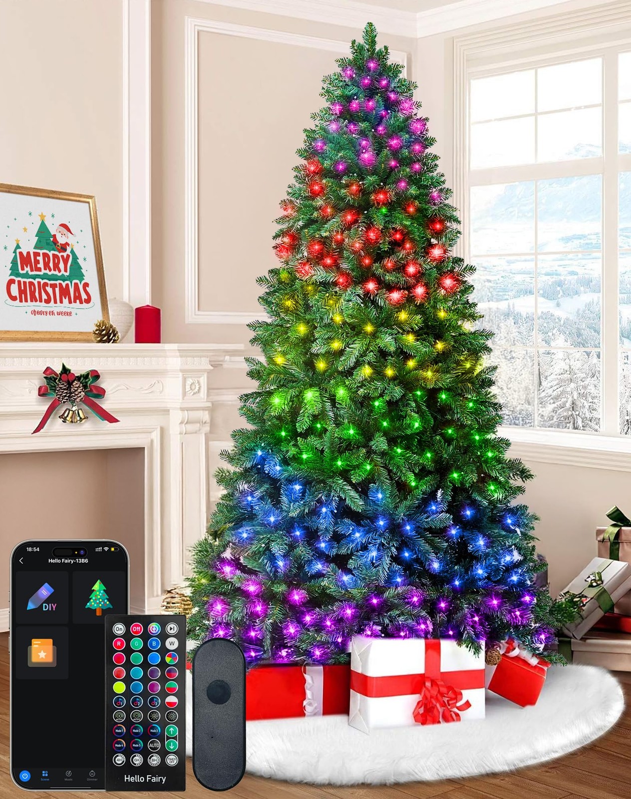 7.5ft Smart Artificial Christmas Tree App Control – 400 RGB LED Lights, Music…
