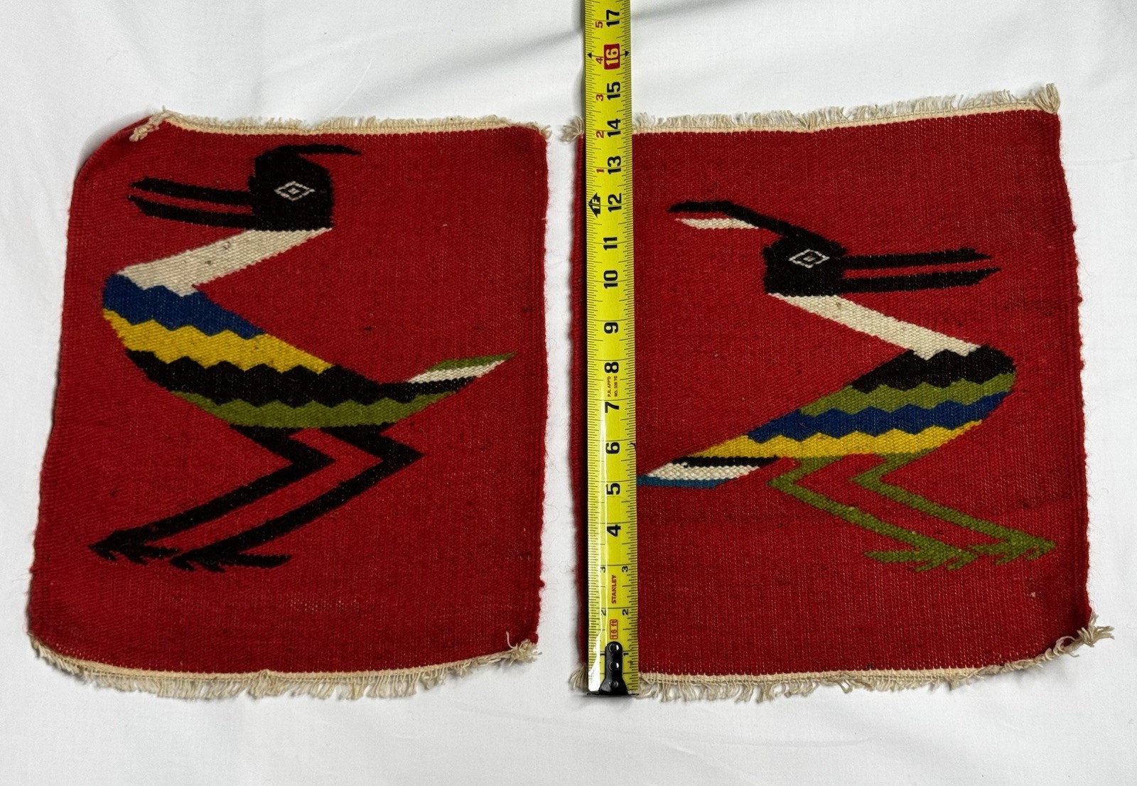 VTG Native Handwoven Wool Bird Tapestry Multicolor Feathered Folk Art Textile