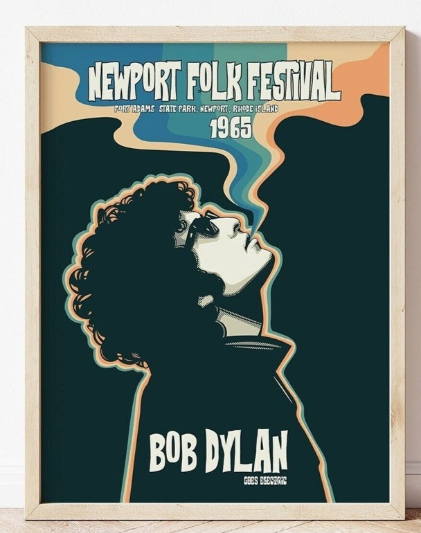 Newport Folk Festival Poster Bob Dylan Portrait Psychedelic 60s Rock Wall 24×36