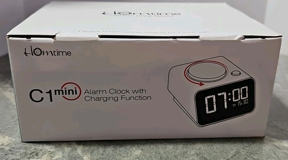 Homtime C1 Mini Alarm Clock With Charging Function w/USB Ports Black NWOB