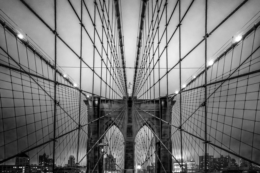 Brooklyn Bridge Manhattan Skyline at Dusk Under Cloud of Fog Photo Photograph Co