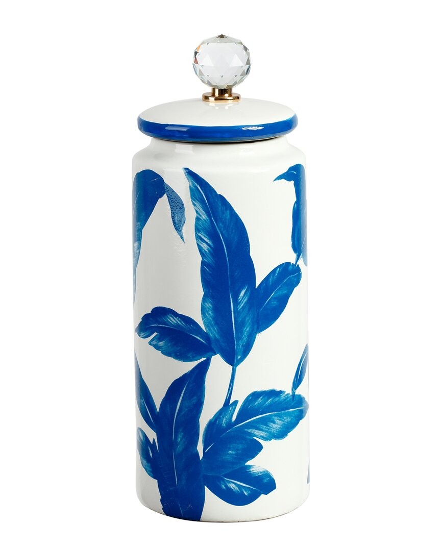 Mark Roberts 14In Floral Jar With Lid Blue