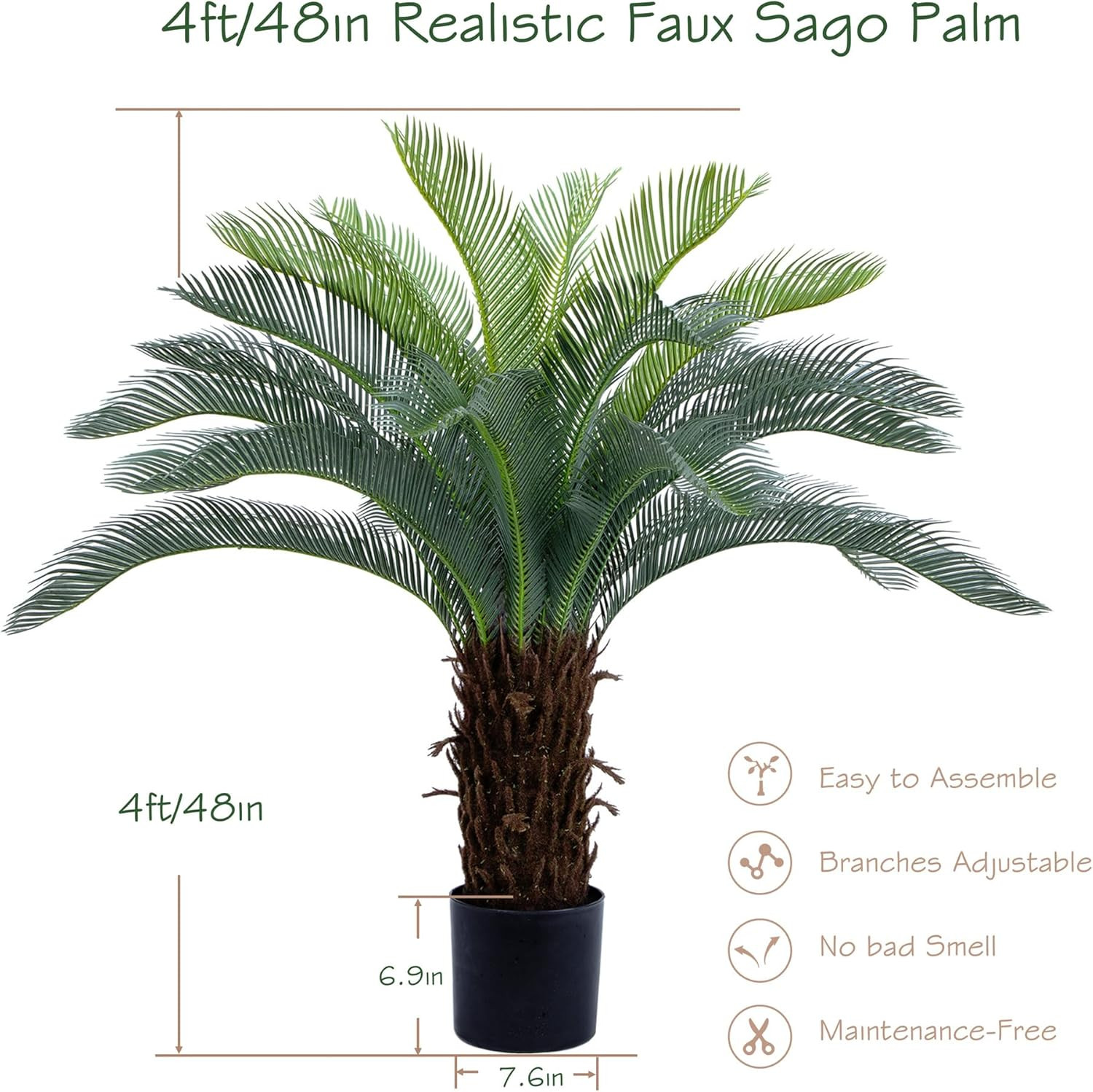 4Ft UV Resistant Faux Sago Palm Tree for Home, Office & Patio Decor