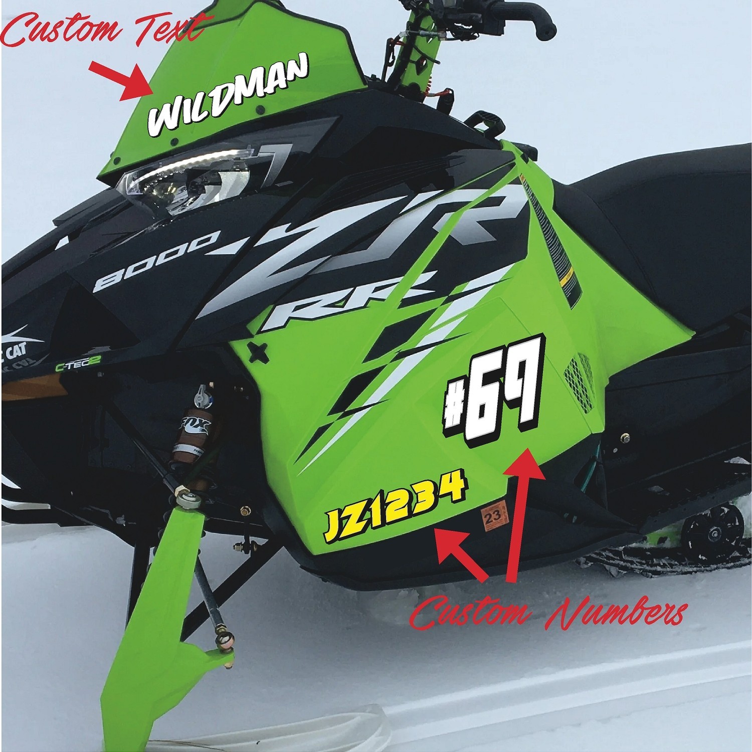 Snowmobile Registration Numbers & Letters 2 Pack Custom 2&Prime; vinyl decal pair 2CL