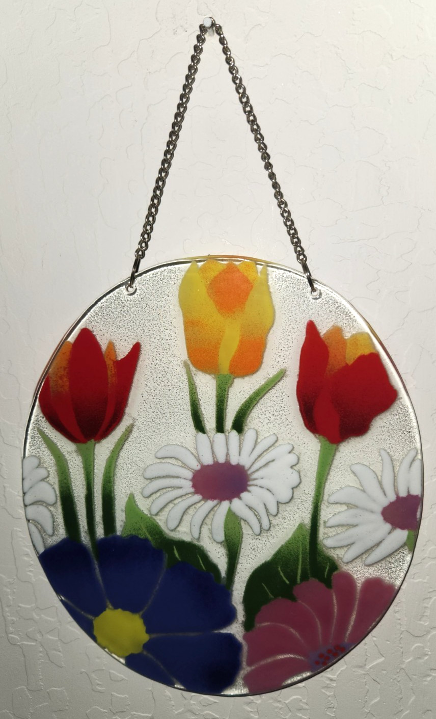 Fused Glass Floral Tulips Daisy Hanging Suncatcher Garden Spring Easter