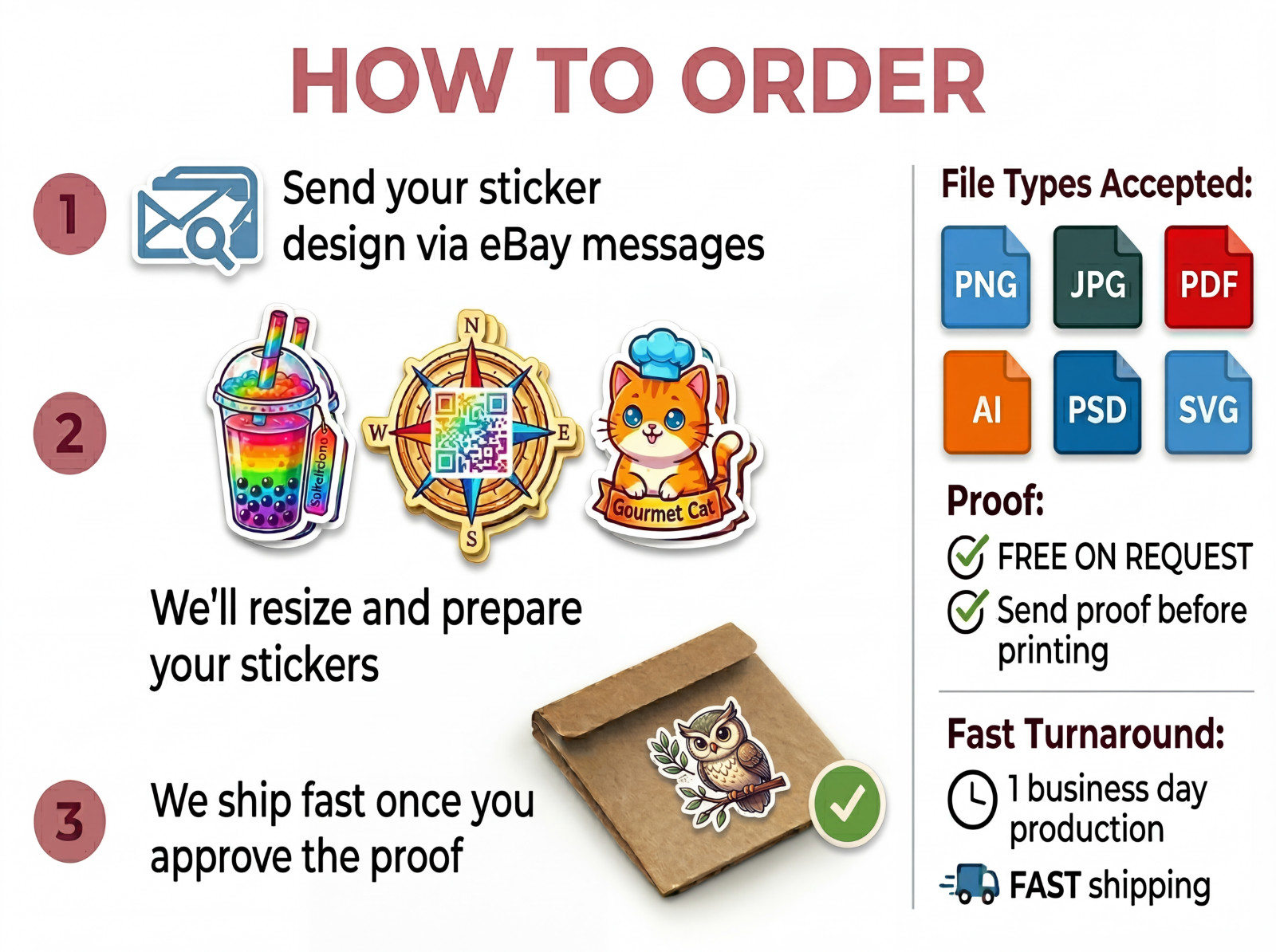 Custom Logo Stickers Vinyl Die Cut Decals Waterproof UV Resistant 2&Prime;-20&Prime;