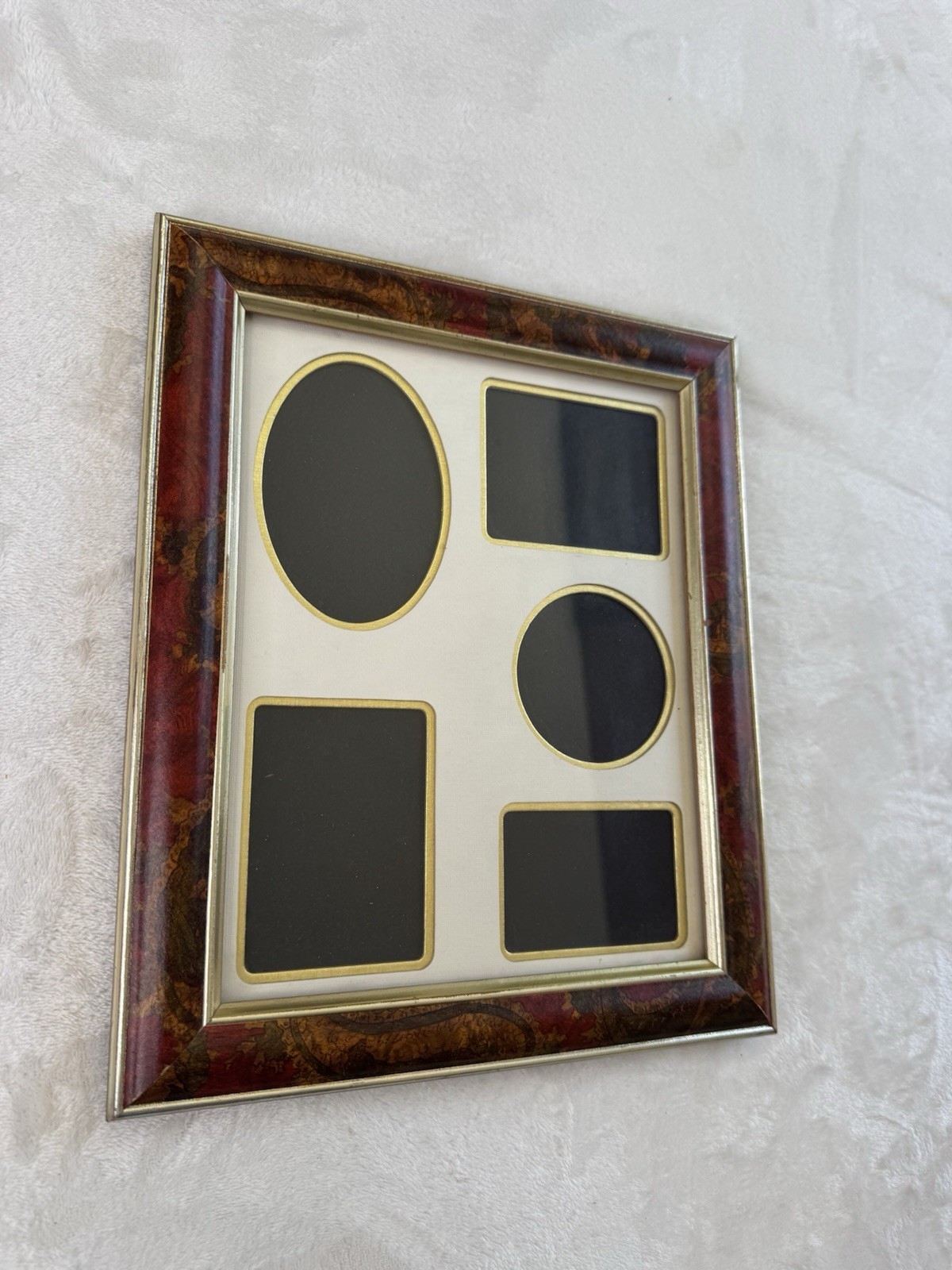 National 1990&rsquo;s Vintage Multi Picture Frame Maroon Wood Vtg Gold Paisley