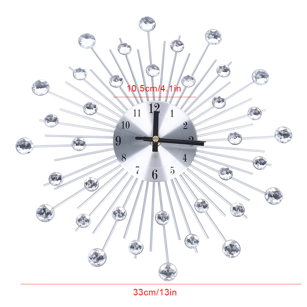13in Crystal Glass Wall Clock Silent Movement Wall Clock Living Room Home Decor