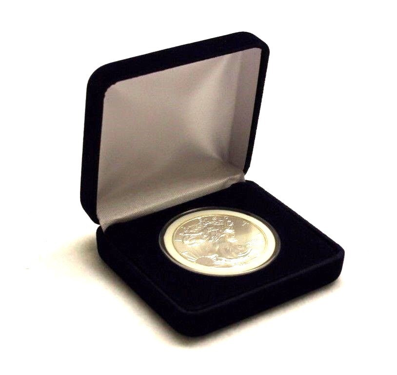 Blue Velvet Display Box & Airtite Coin Capsule for American Silver Eagle