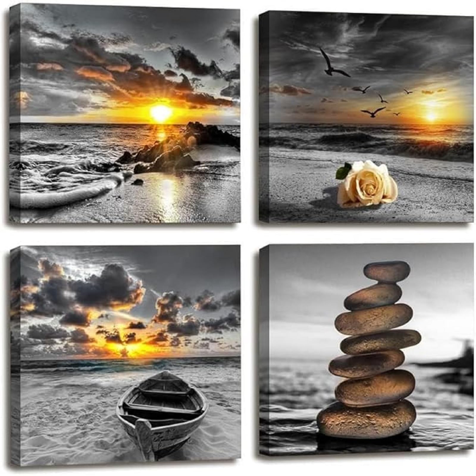 Black and White Gold Beach Wall Art Ocean Canvas Seascape Prints Posters Zen …