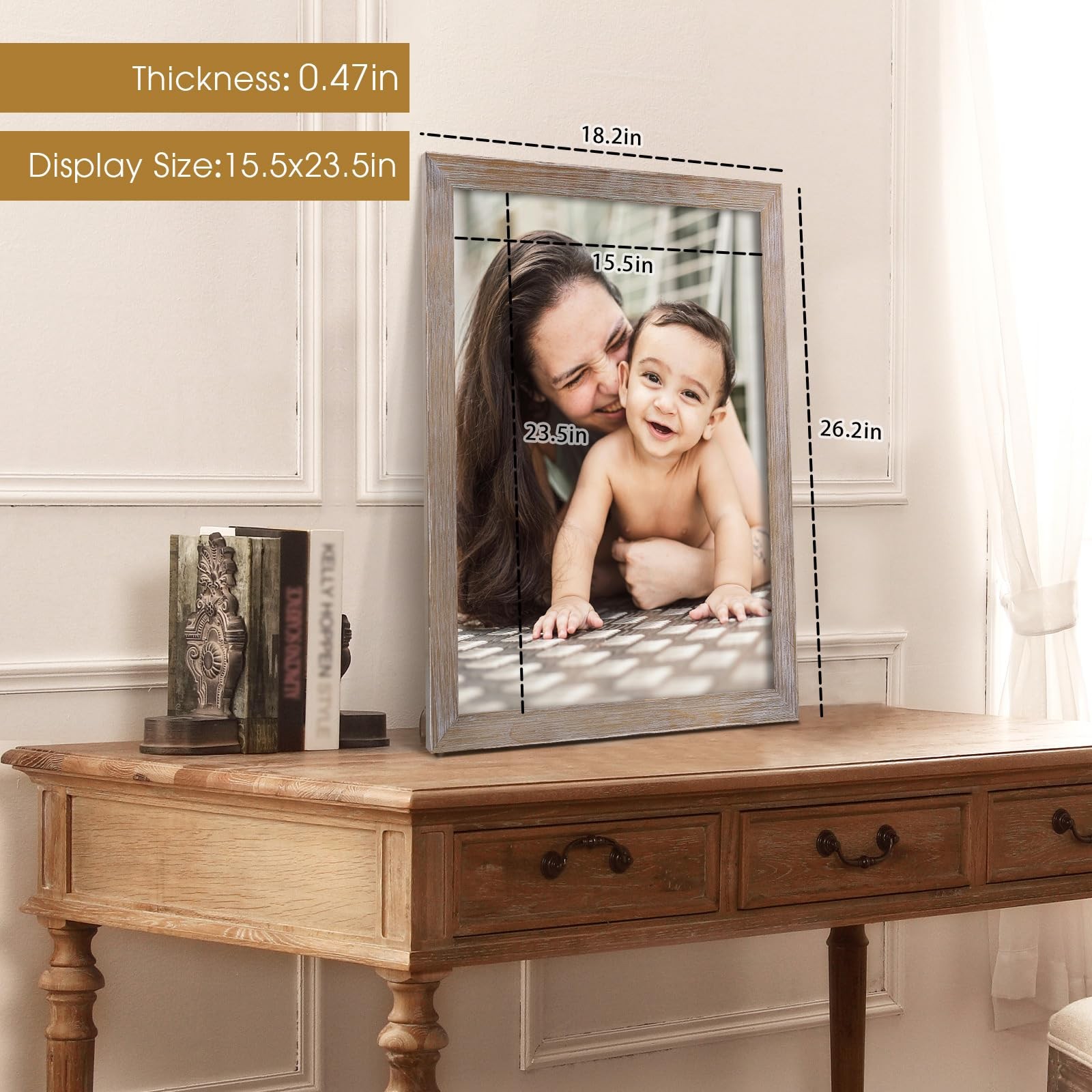 16×24 Picture Frame Vintage Solid Wood Picture Frame Rustic Retro Grey