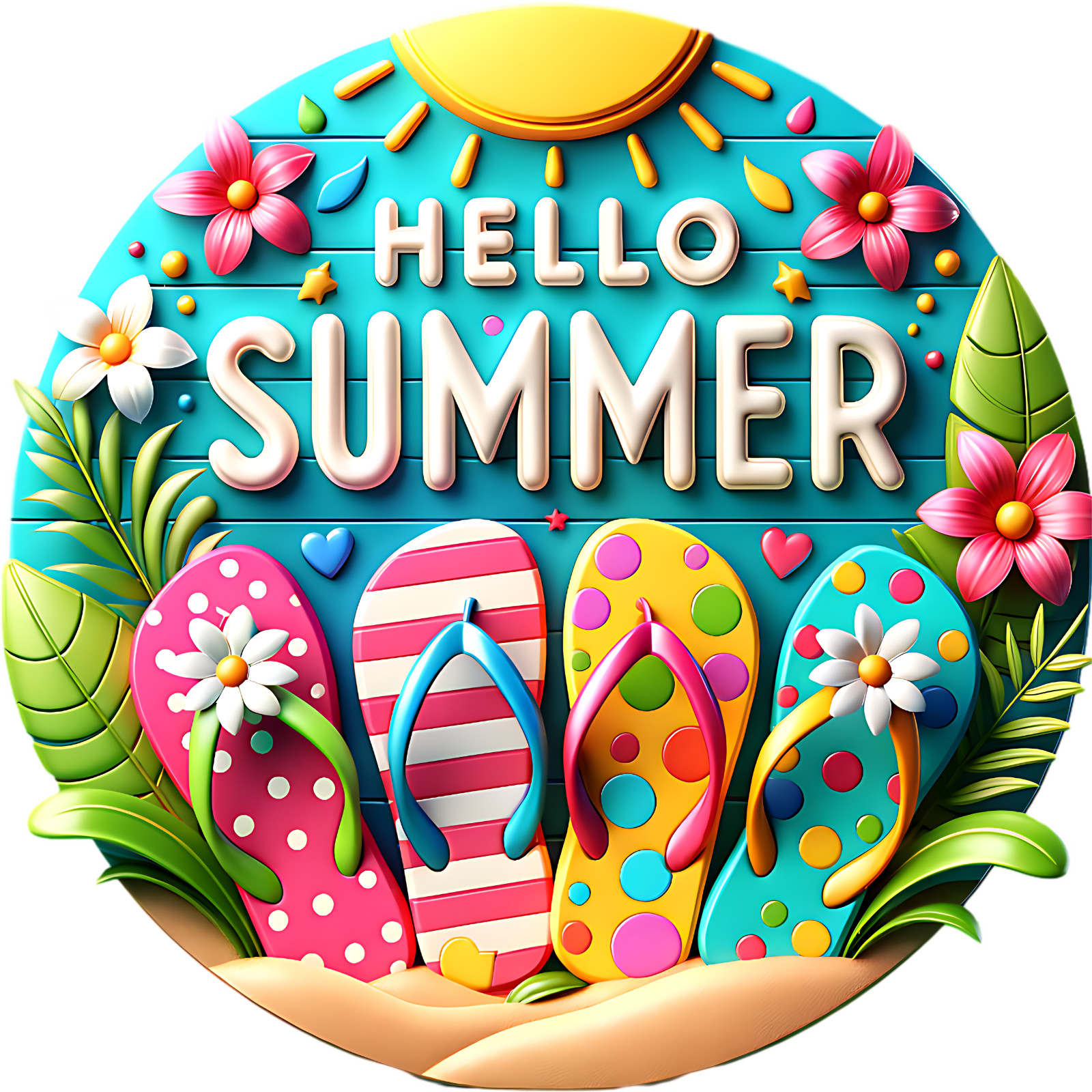 Hello Summer Flip Flops 10&Prime; or 12&Prime; Aluminum Sign Outside Inside