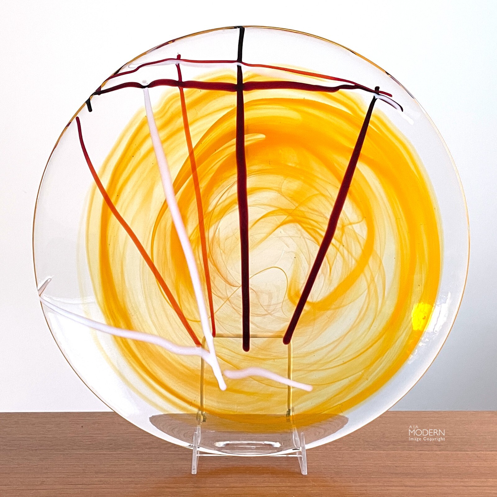 Kosta Boda Orange Contrast Anna Ehrner Centerpiece Bowl Modern Art Glass 14 3/4&Prime;