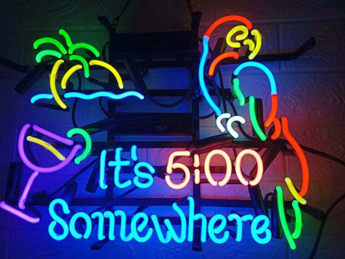 New It&rsquo;s 5 00 Somewhere Parrot Neon Light Sign 17&Prime;x13&Prime; Wall Decor Palm Tree Beer