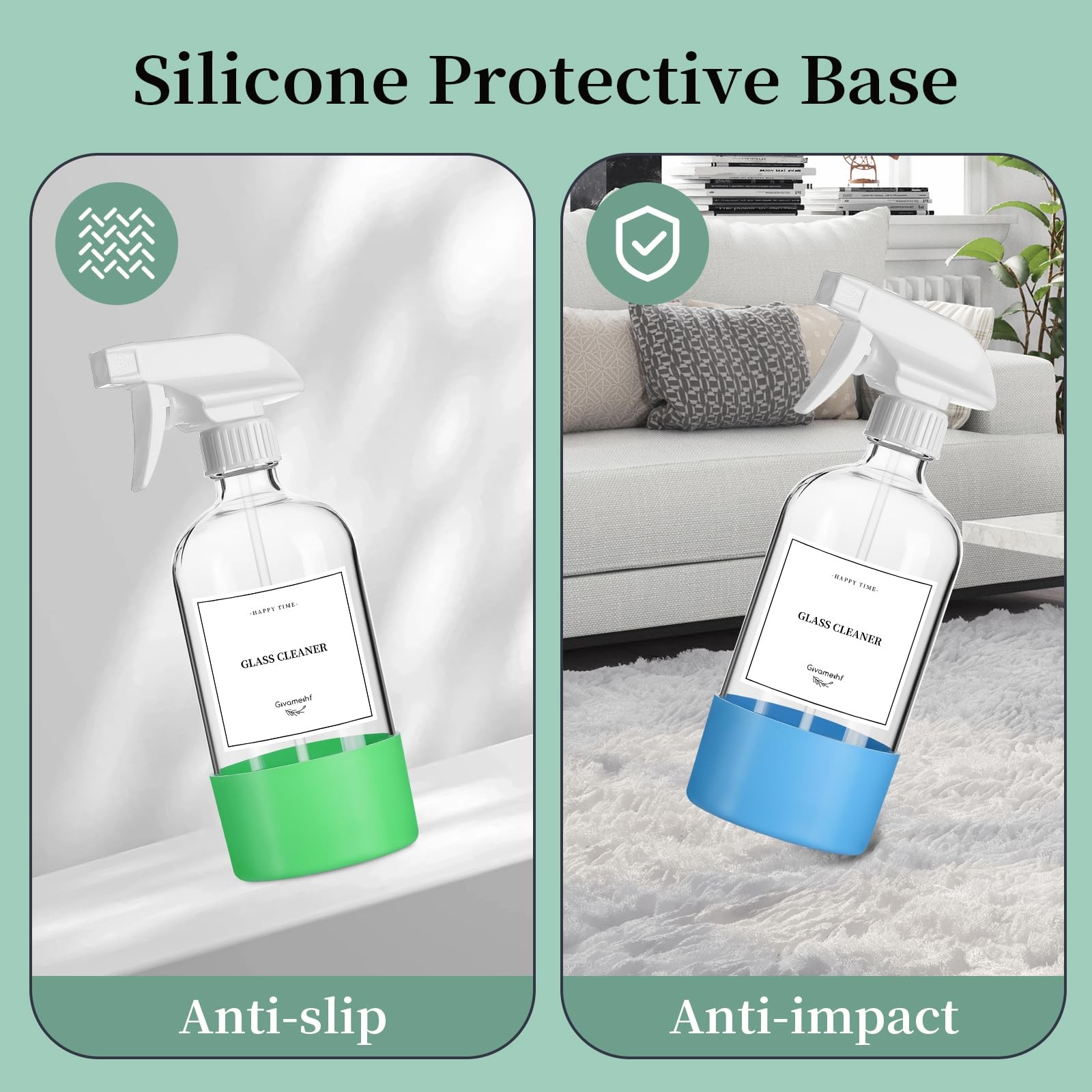 GIVAMEIHF 2 Pack Glass Spray Bottles with Silicone Sleeve,16oz Clear