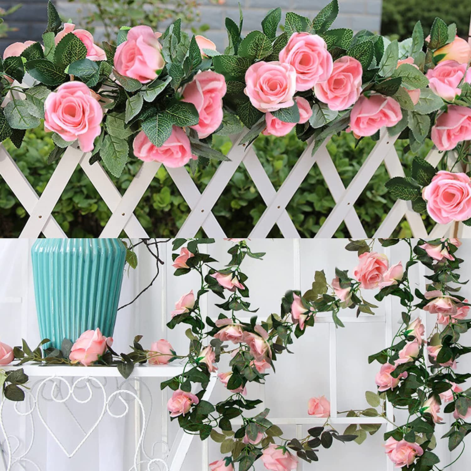 6× Fake Rose Vine Flowers Plants Artificial Hanging Ivy Wedding Decor 7.5 Ft USA