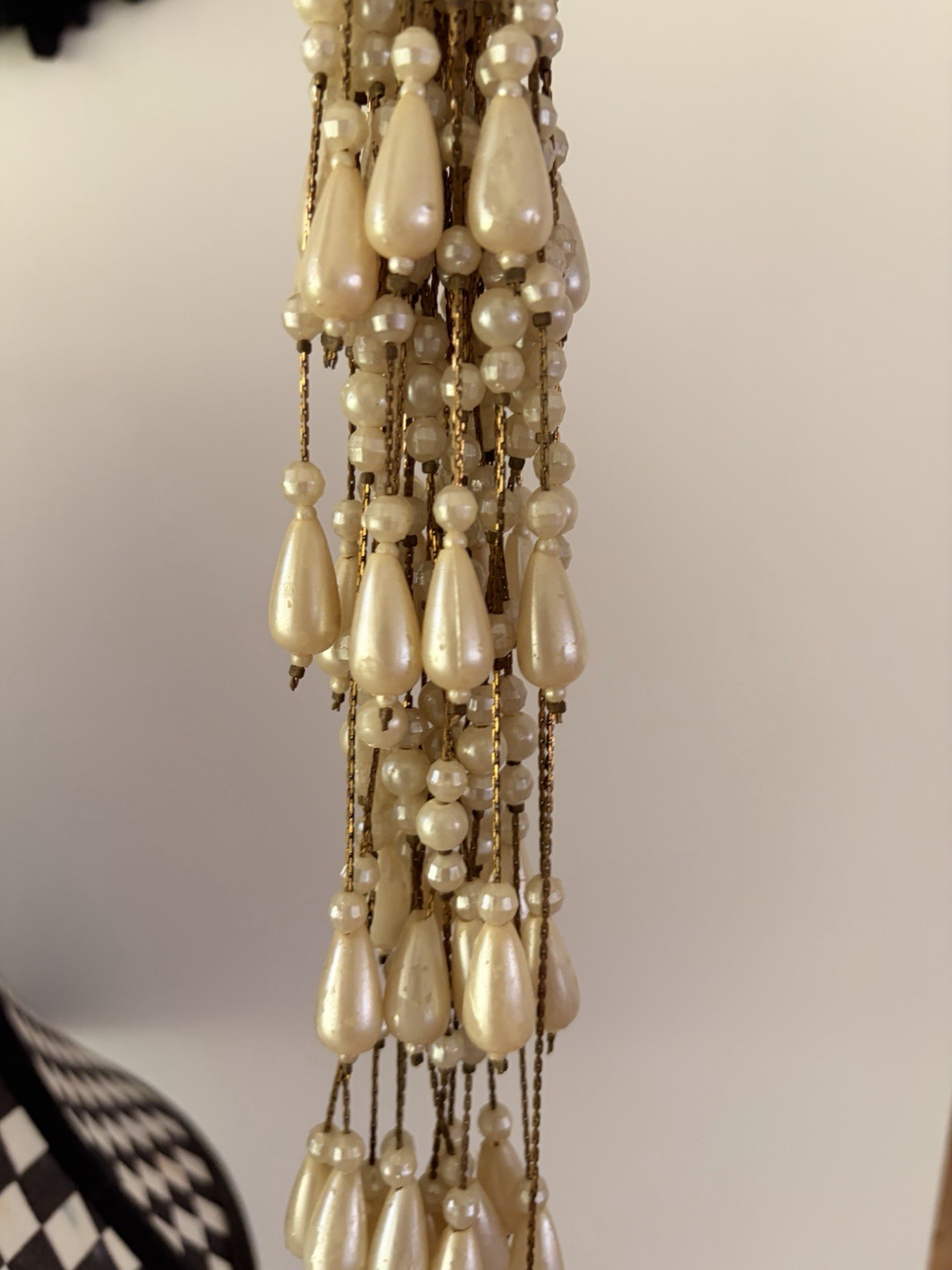 White Beaded Tassel Hanging Decoration Pearl Gold Bead Boho