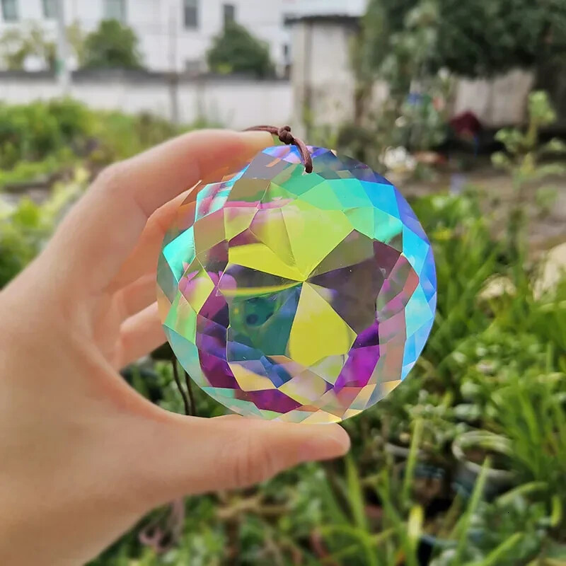75MM Suncatcher Faceted Round Prism Crystal Pendant Rainbow Glass Chandelier