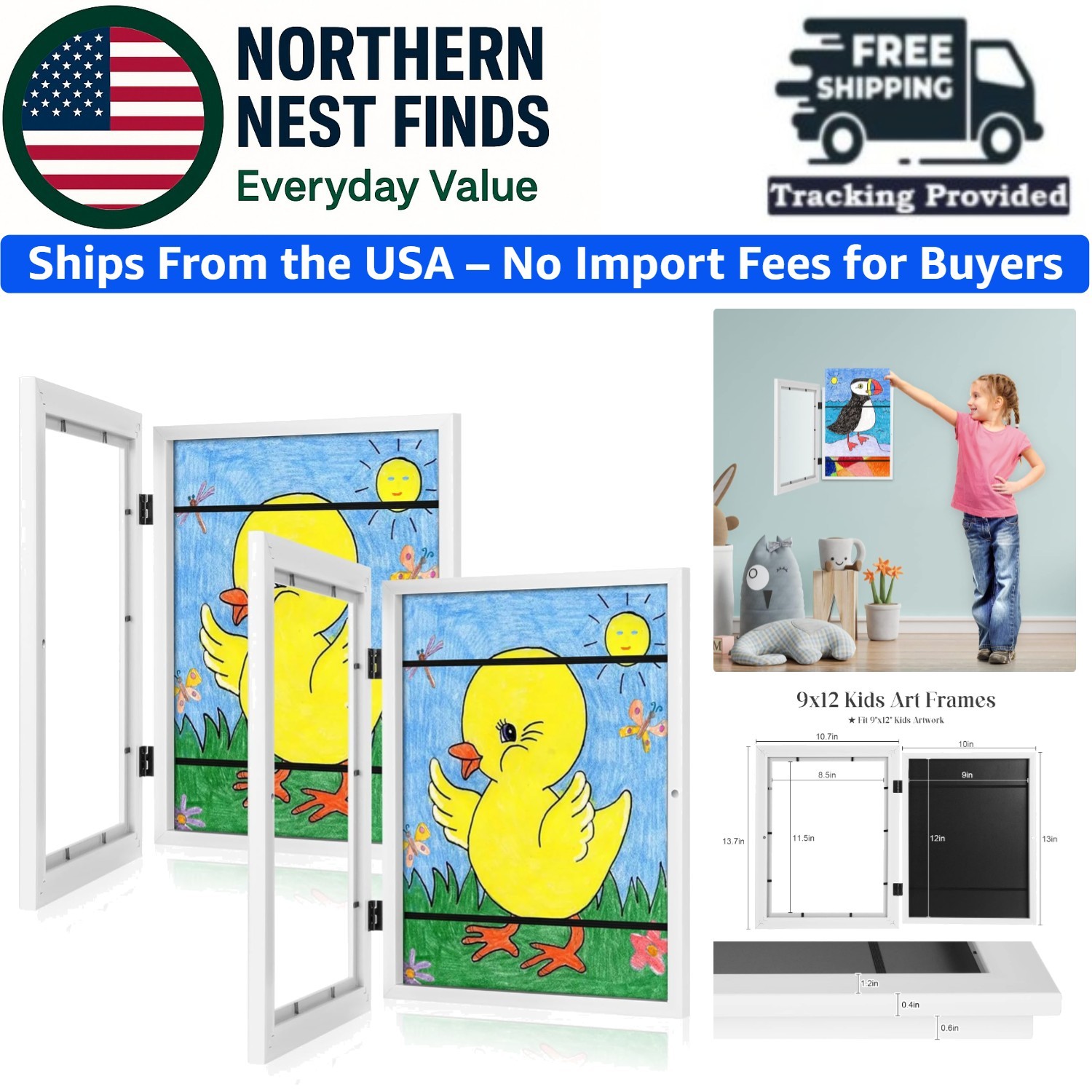 Versatile 9×12 Front Opening Artwork Frames for Kids – Magnetic & Changeable