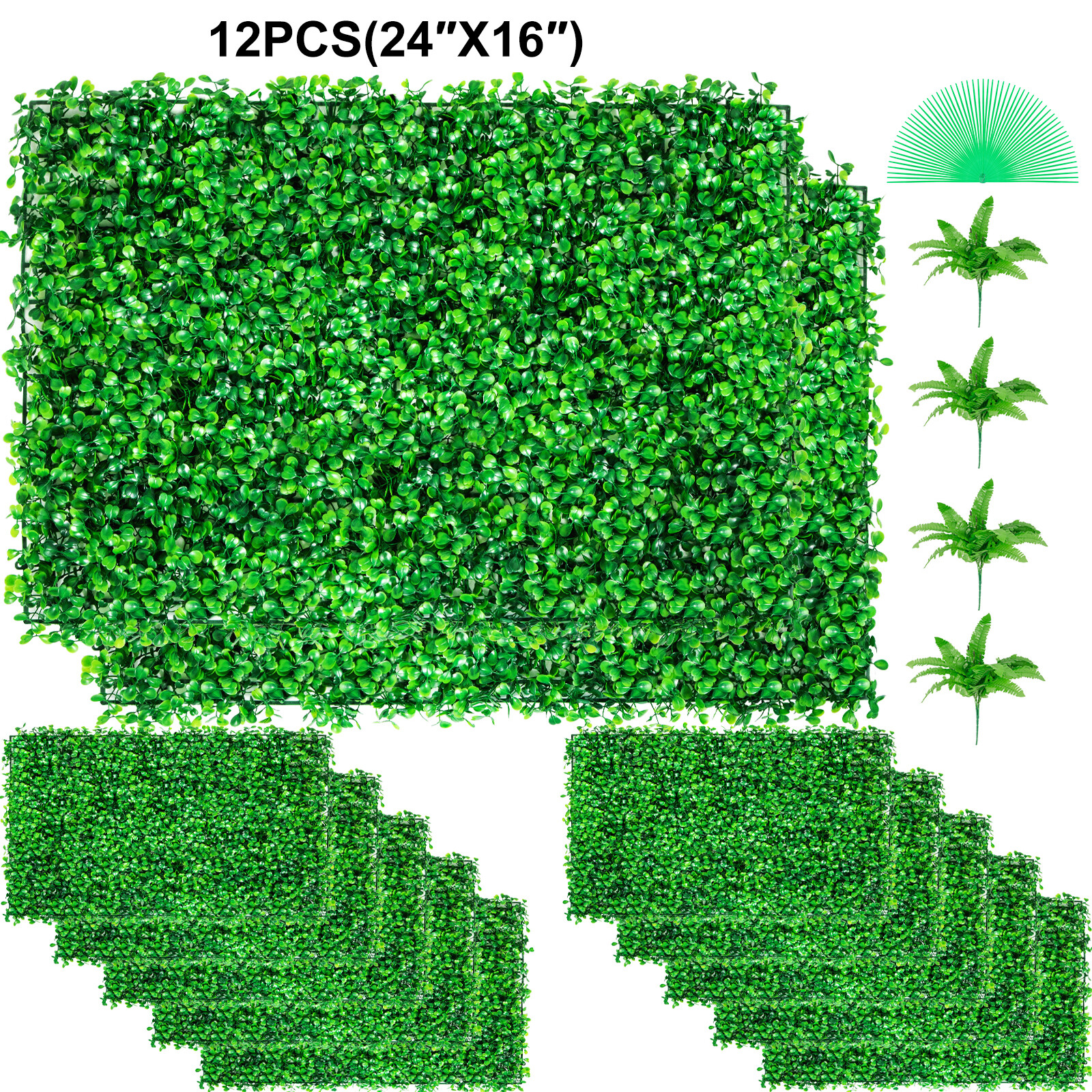 12pcs 24&Prime;x16&Prime; Artificial Boxwood Mat Wall Hedge Decor Privacy Fence Panel Grass