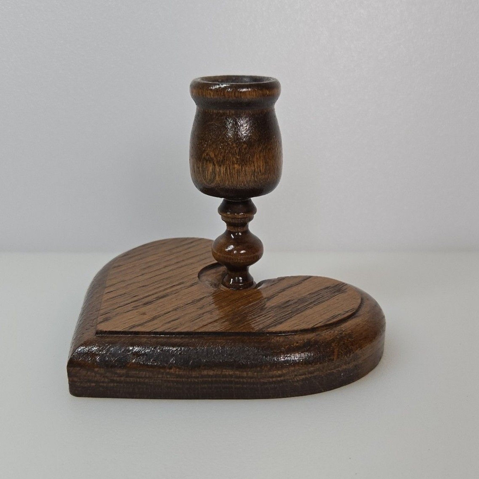 Vintage Oak Heart Candle Holder Rustic Wooden Taper Votive Candlestick Farmhouse