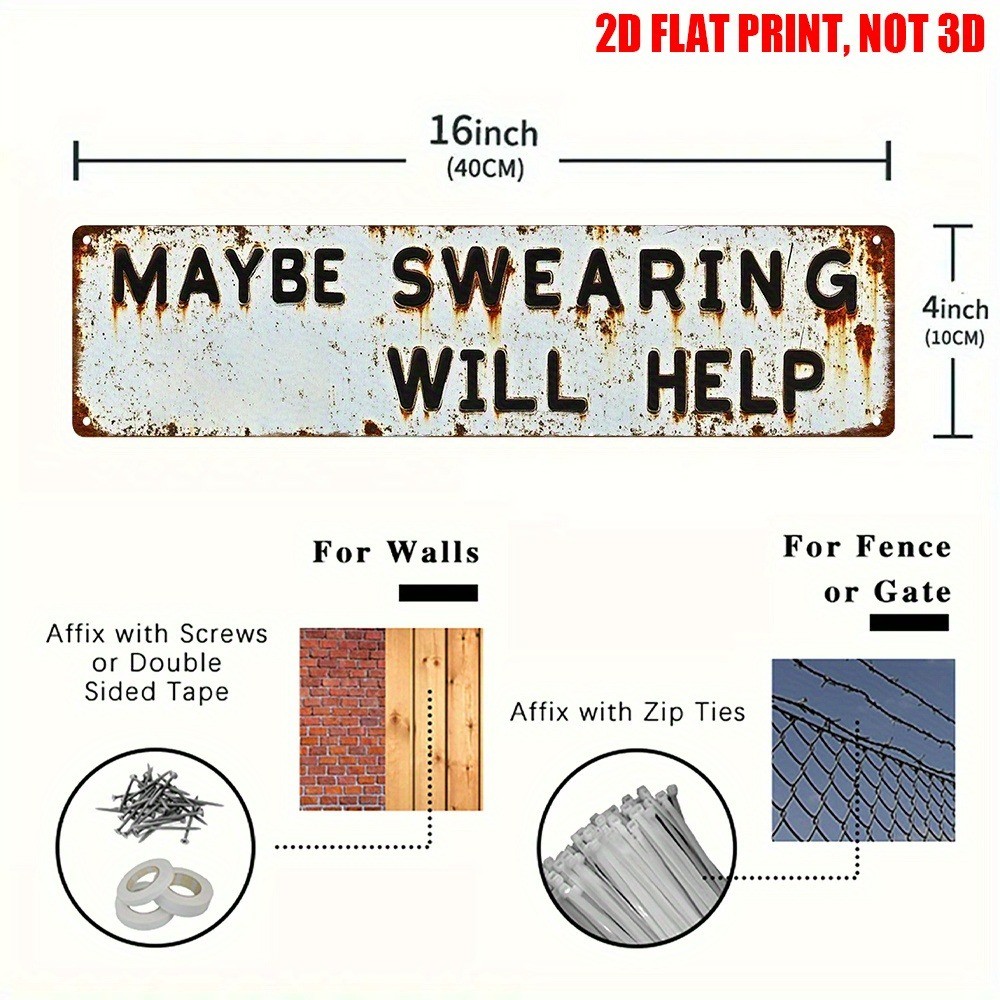 Funny Maybe Swearing Will Help Metal Tin Sign Humor Decor for Home/Man Cave Wall