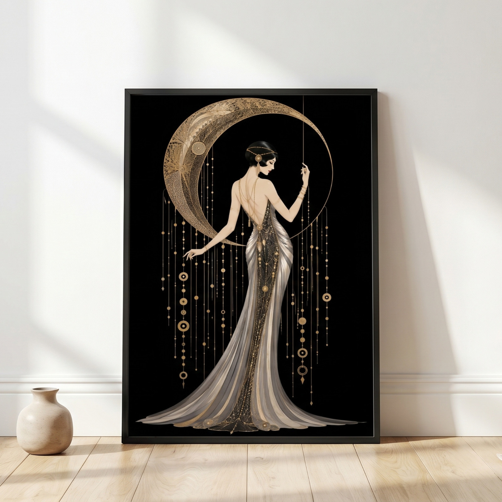 Art Deco Flapper Poster 1920s Gatsby Style Crescent Moon Goddess Wall Art Print