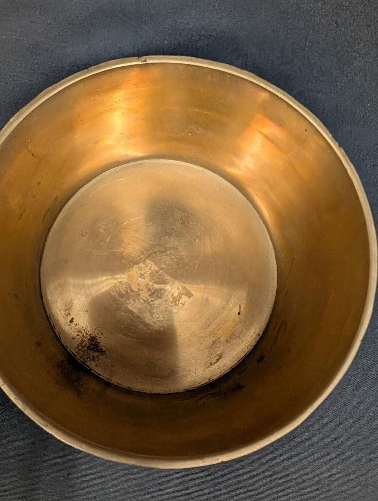 Vintage Solid Brass Cachepot Planter Bowl Ribbed Korean Brass Vessel