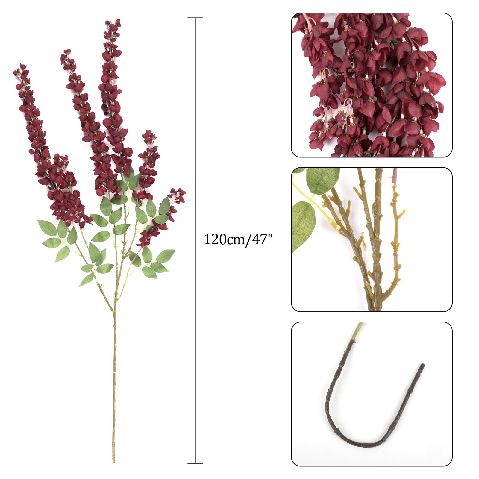 2Pcs Wisteria Artificial Flowers Branches 43In Fake Wisteria Floral Hanging P…