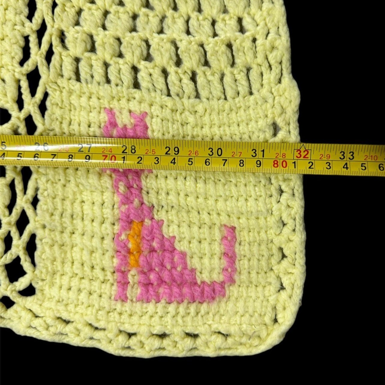 Vintage Handmade Crocheted Baby Blanket Yellow Pink Blue Animal Pastel Unisex