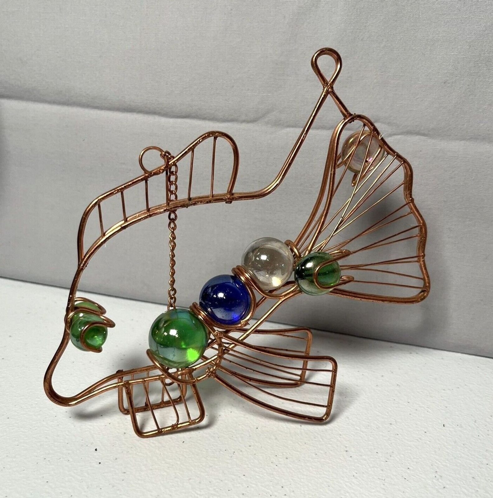Copper Metal Glass Marbles Stones Fish HANGING Desk Decor 6&Prime; – 8&Prime; length
