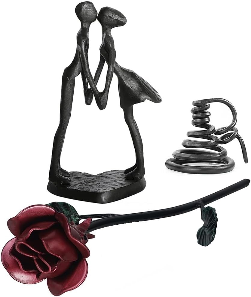 Romantic 6th Anniversary, Iron Couple Figurine & Metal Rose with Stand – Wedding