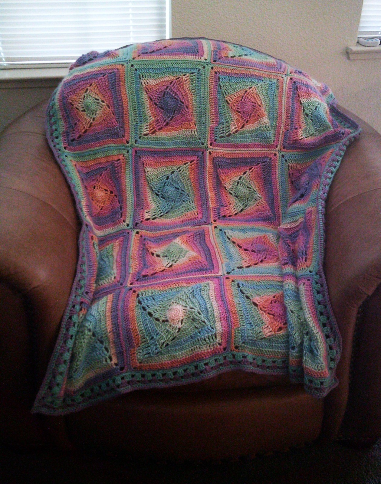 NEW HAND CROCHET PASTEL MULTI COLOR SQUARES AFGHAN LAP BLANKET THROW
