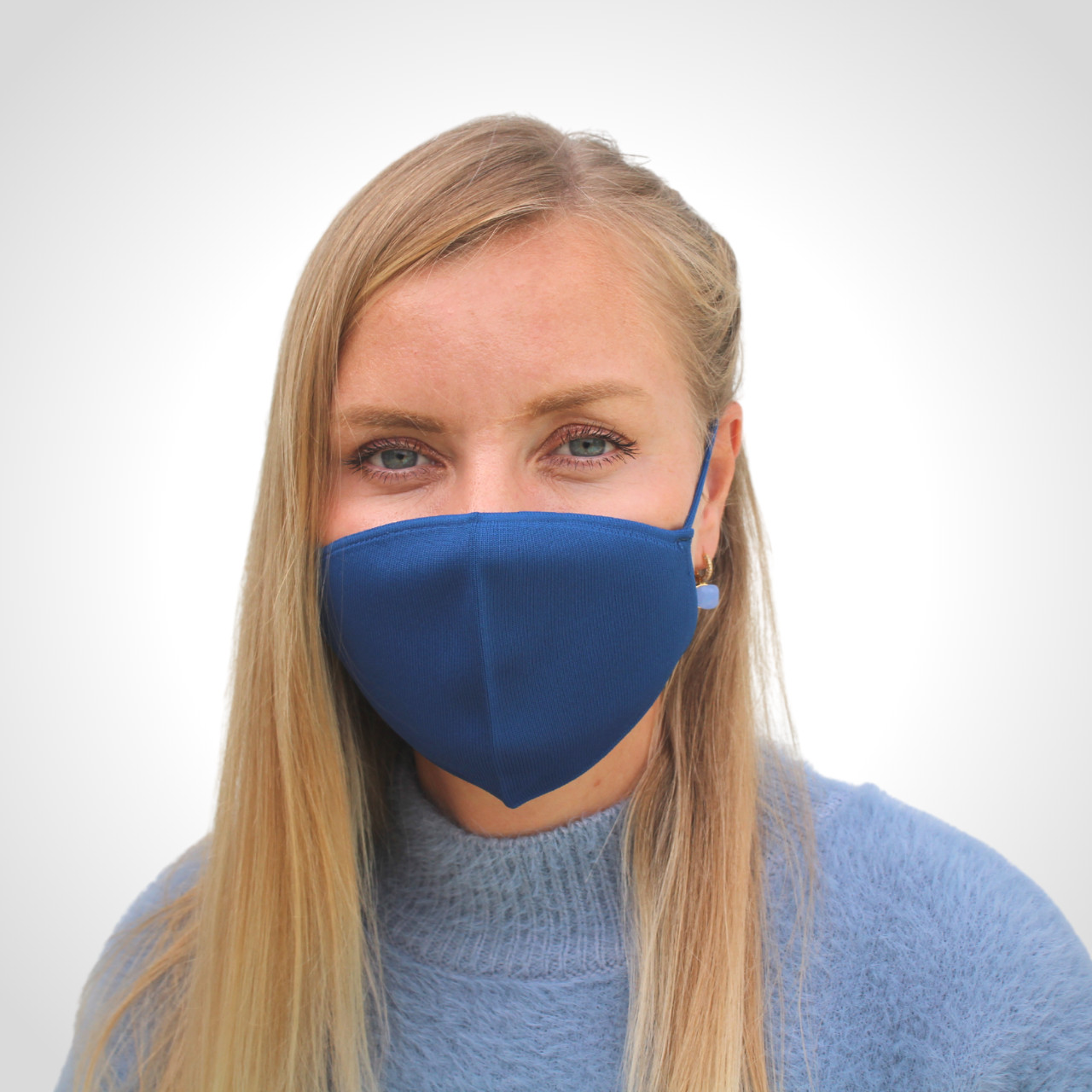 Pack of 4 solid knitted Face Mask two layers reusable washable bandanas Blue