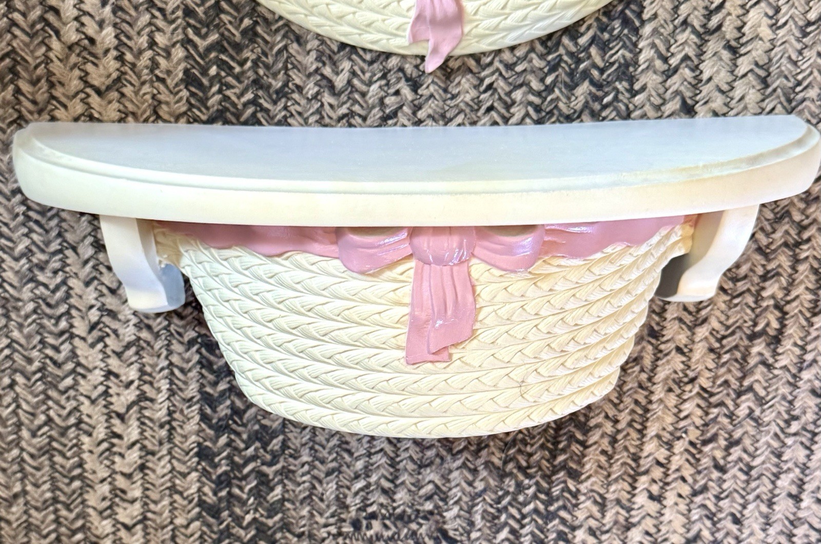 VTG Homco Burwood Pink Ribbon White Wicker 12pc Wall Decor Mirror Set Complete
