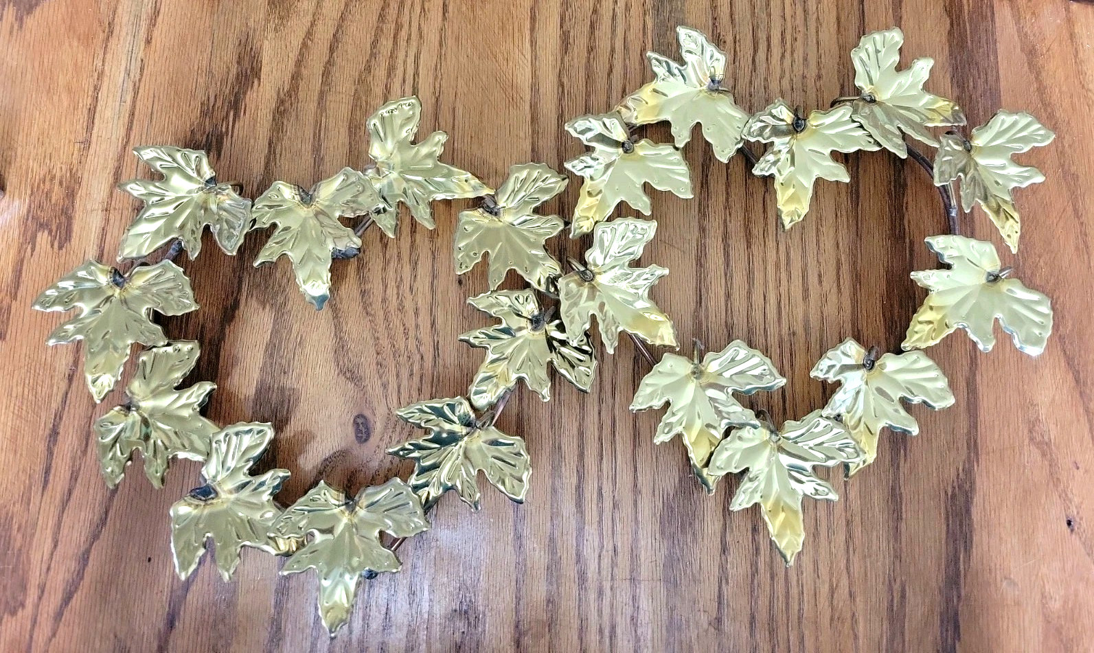 VTG Set Of 2 Homco Metal Leaves Heart Shaped Wall Decor. 10 Inches