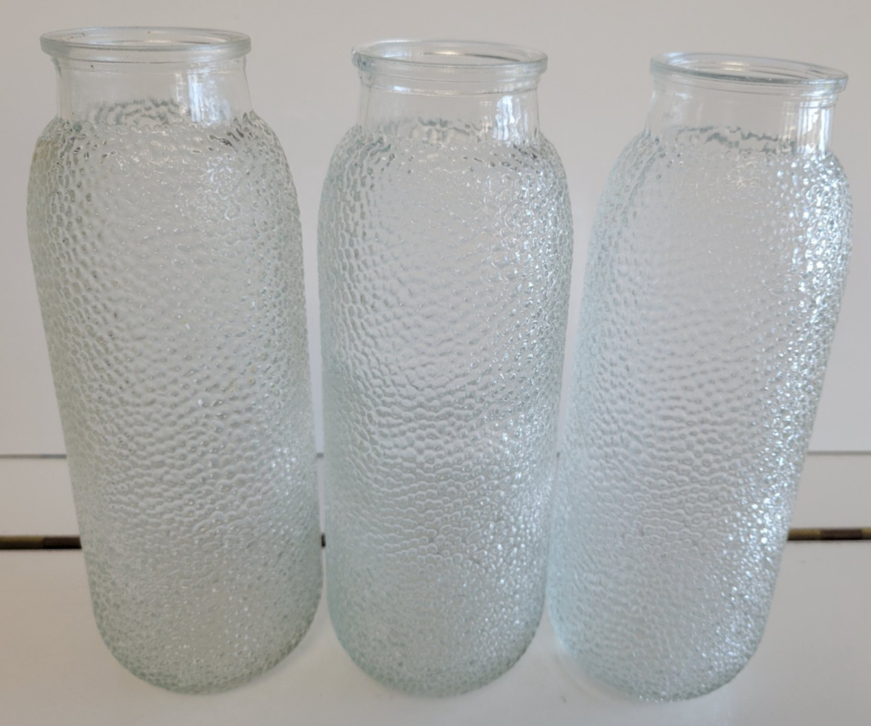2 CLEAR GLASS ROUND CORKED BOTTLES APOTHECARY SCATTERED BUBBLES