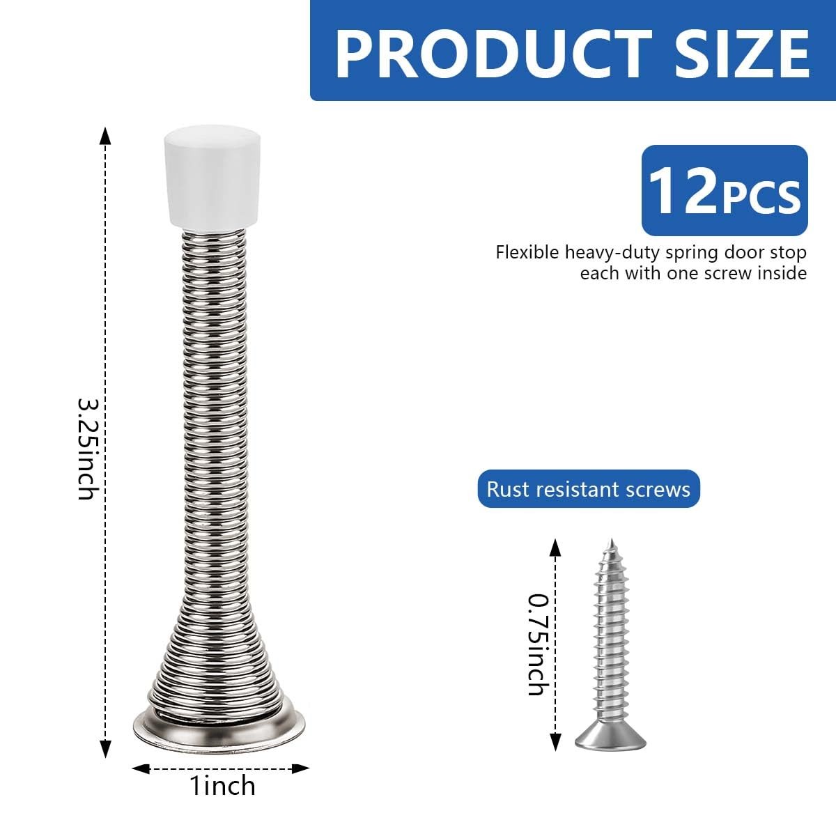 12 Pack Spring Door Stops 3 1/4 Inch Flexible Heavy Duty Spring Door Stopper