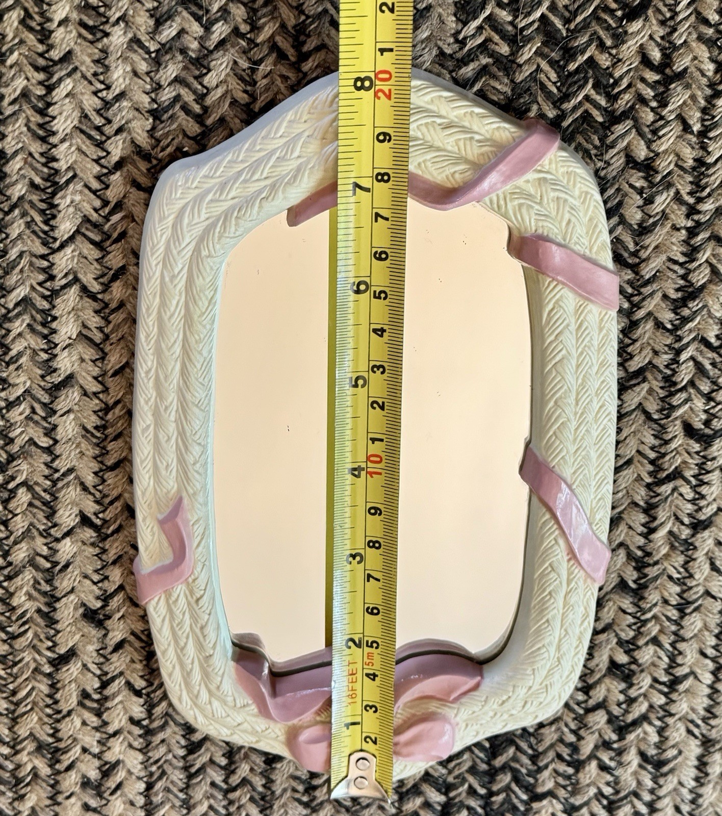 VTG Homco Burwood Pink Ribbon White Wicker 12pc Wall Decor Mirror Set Complete