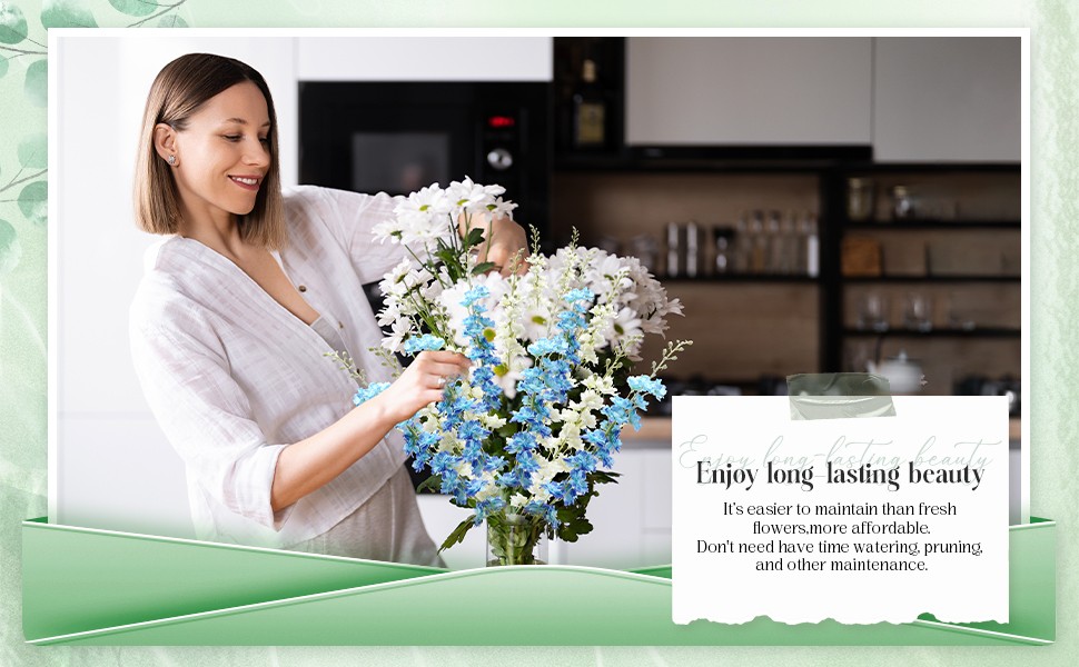 12 Pcs Delphinium Artificial Flowers, 33.5 » Long Stem Lifelike Faux Silk Flower
