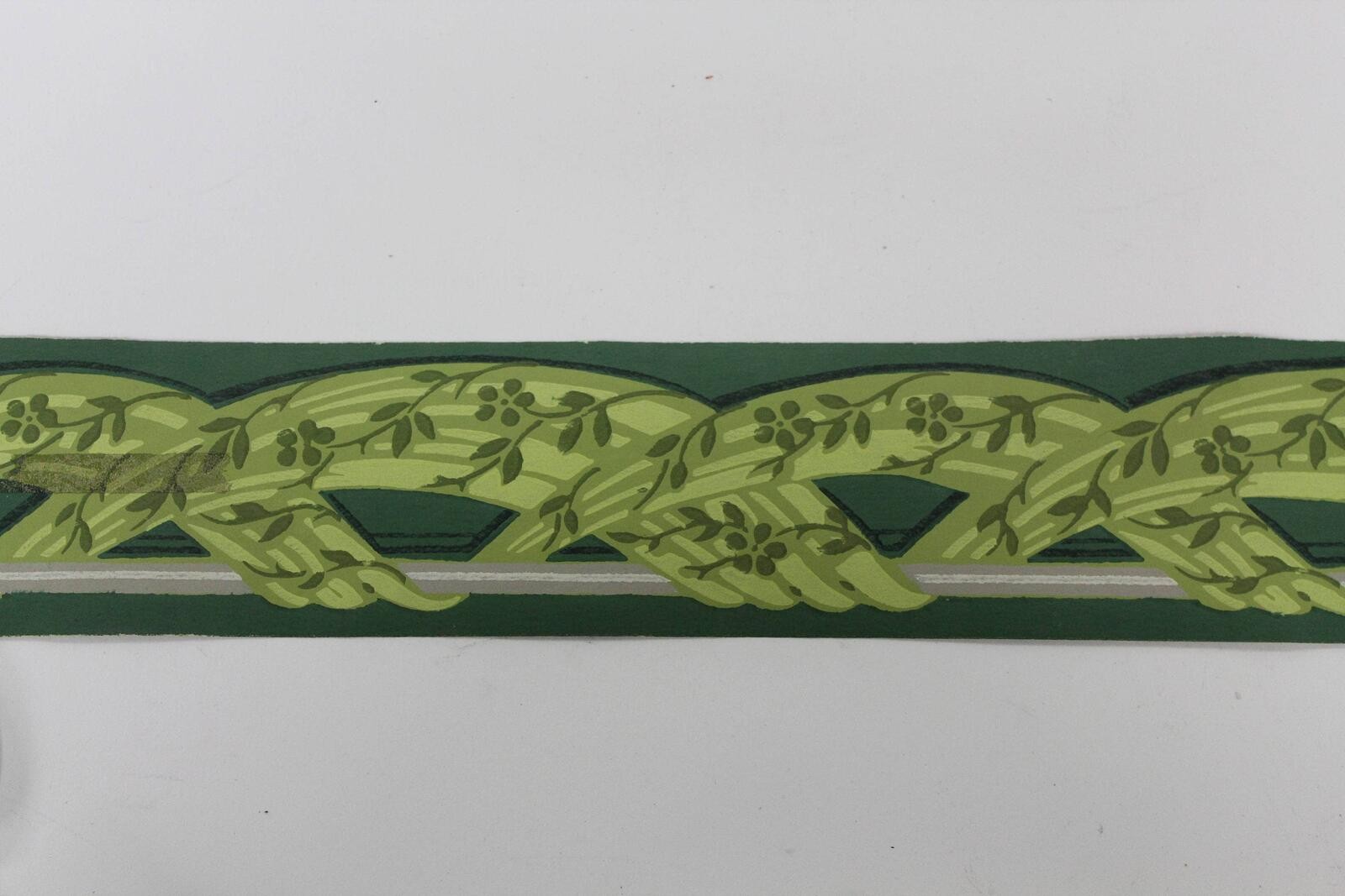 Vintage Green Woven Vine Wallpaper Border, Cottage Decor
