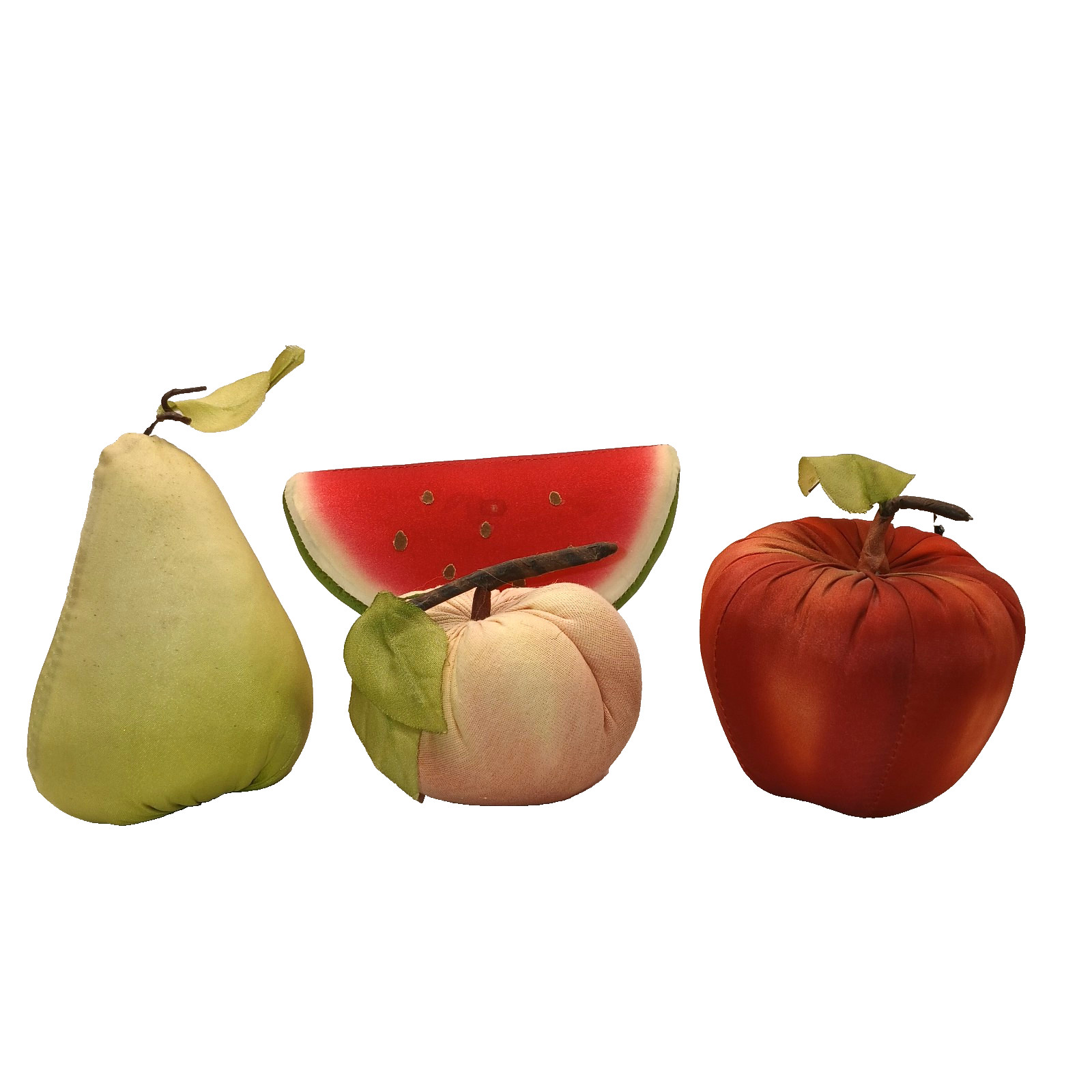Vtg Fruits Fabric Wire Plush Decor Pear Watermelon Apple Peach for Bowl Lot of 4