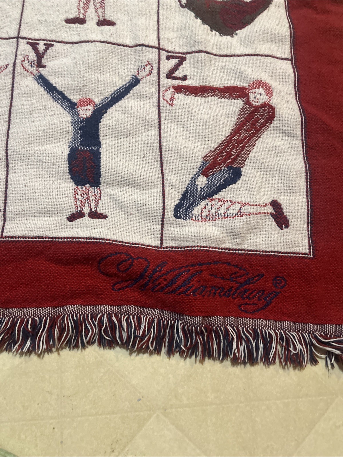 Vintage Williamsburg ComicalHotch Potch Alphabet ArtWoven Tapestry Blanket