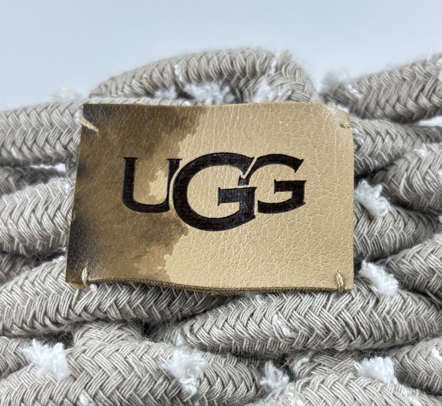 UGG Woven Chunky Woven Rope Braid Basket Bin Gray Taupe White 9.5” x 5.75” *READ
