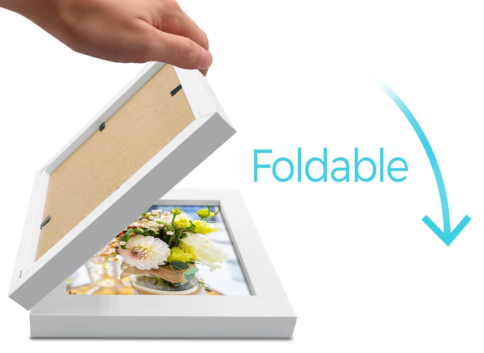 Double 4×4 Square Combo, White Wood Picture Frame, 3.5×3.5 Opening Foldable P…