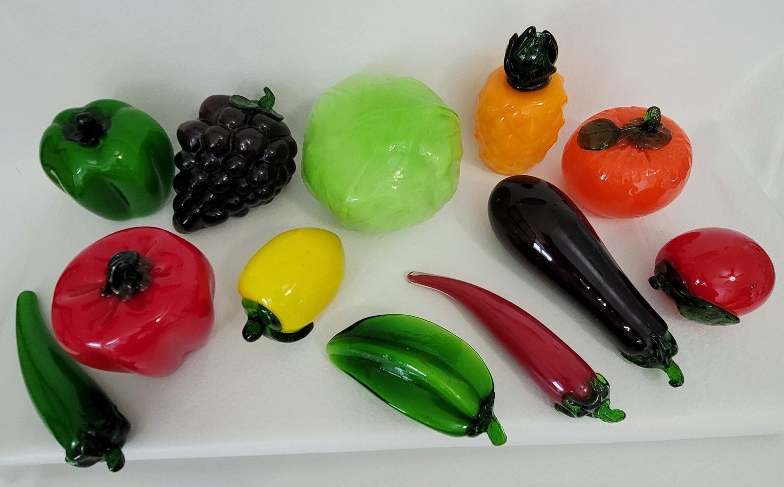Vintage Lot of 12 Murano Style Handblown Art Glass Fruits & Vegetables Realistic