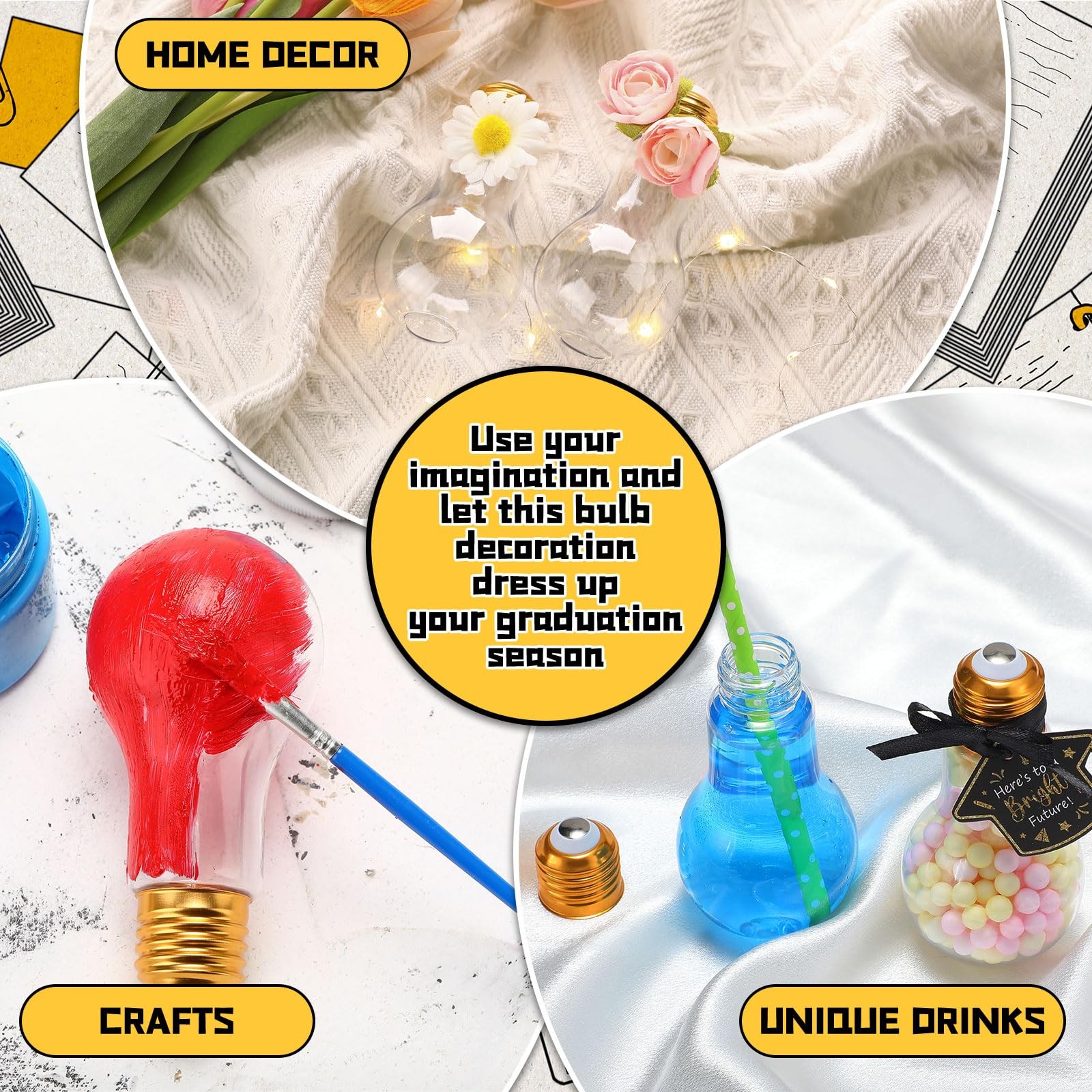 Crtiin 36 Set 100 Ml Plastic Clear Light Bulb Jars Bright Future Card And