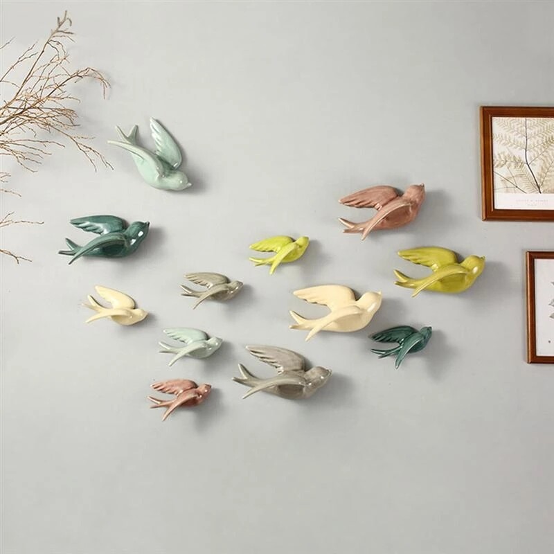 1PCS Ceramic Wall Hanging Birds Simulation Swallows Decor Flying Bird Ornament