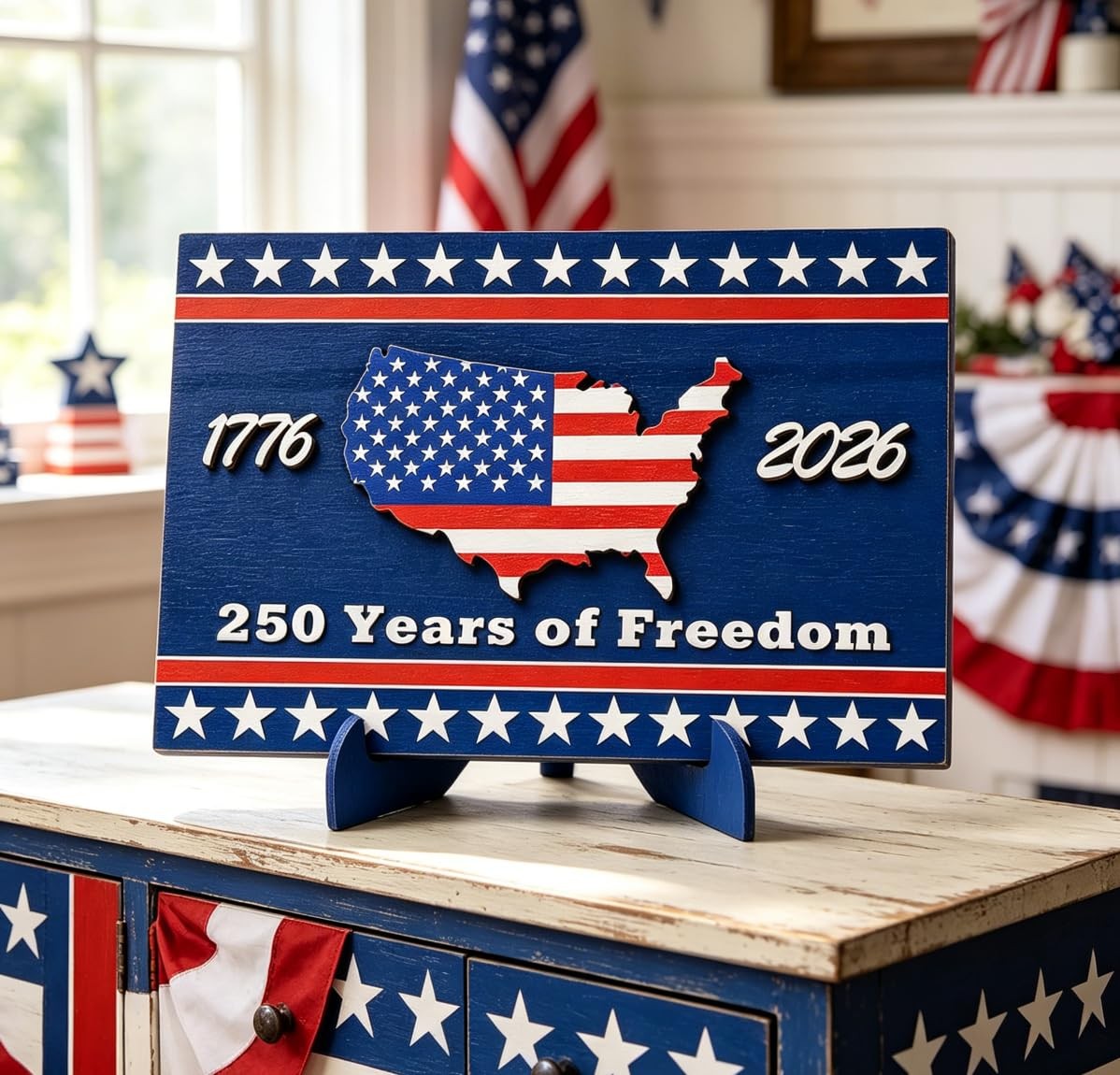 Wooden American Flag 250th Birthday 4th of July Table Decorations Decor Set
