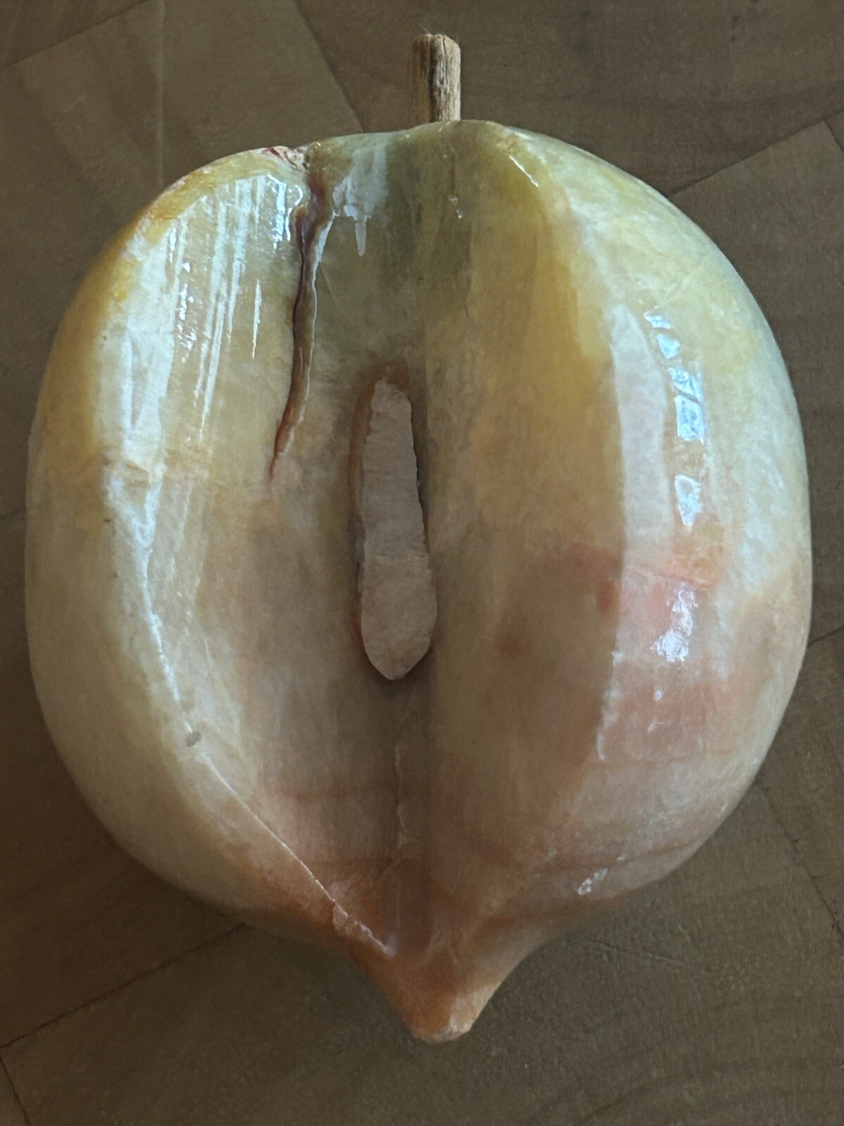 Vintage Italian MCM Hand Carved Marble Stone Alabaster Fruit ~ Apple Peach